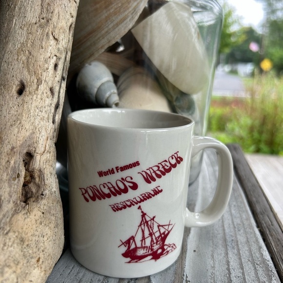 Poncho's Wreck Restaurant White Mug Featuring a Ship Wrecked on the Rocks. - Picture 5 of 7